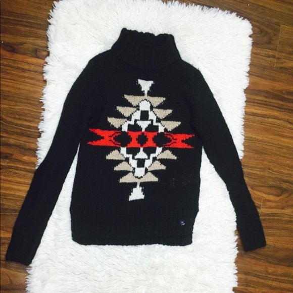 HOLLISTER Womens Black Knit Southwestern Sweater XS Turtleneck Chunky Cozy NWOT - Picture 7 of 10